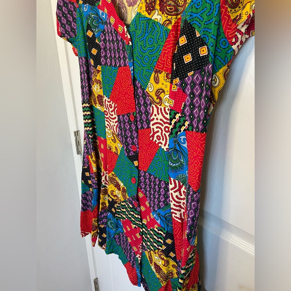 Dangerfield Patchwork Style Rainbow Button Up Dre… - image 3